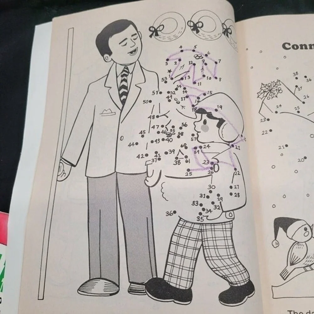 Playmore Christmas Activity Coloring Dot to Dot Book Set Kids Multi 1993 Vintage